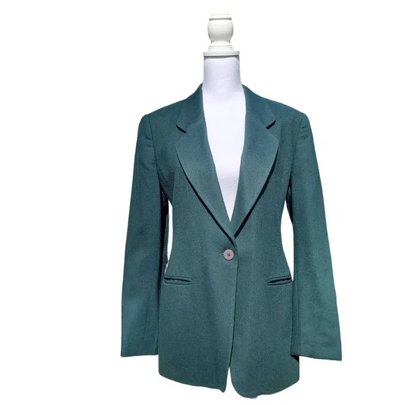 Vintage Jones New York Forest Green Wool Blazer Size 6 - Picture 1 of 10